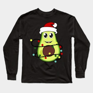 Cute Avocado Wearing Santa Hat Christmas Lights Avocado Lover Xmas Gift Long Sleeve T-Shirt